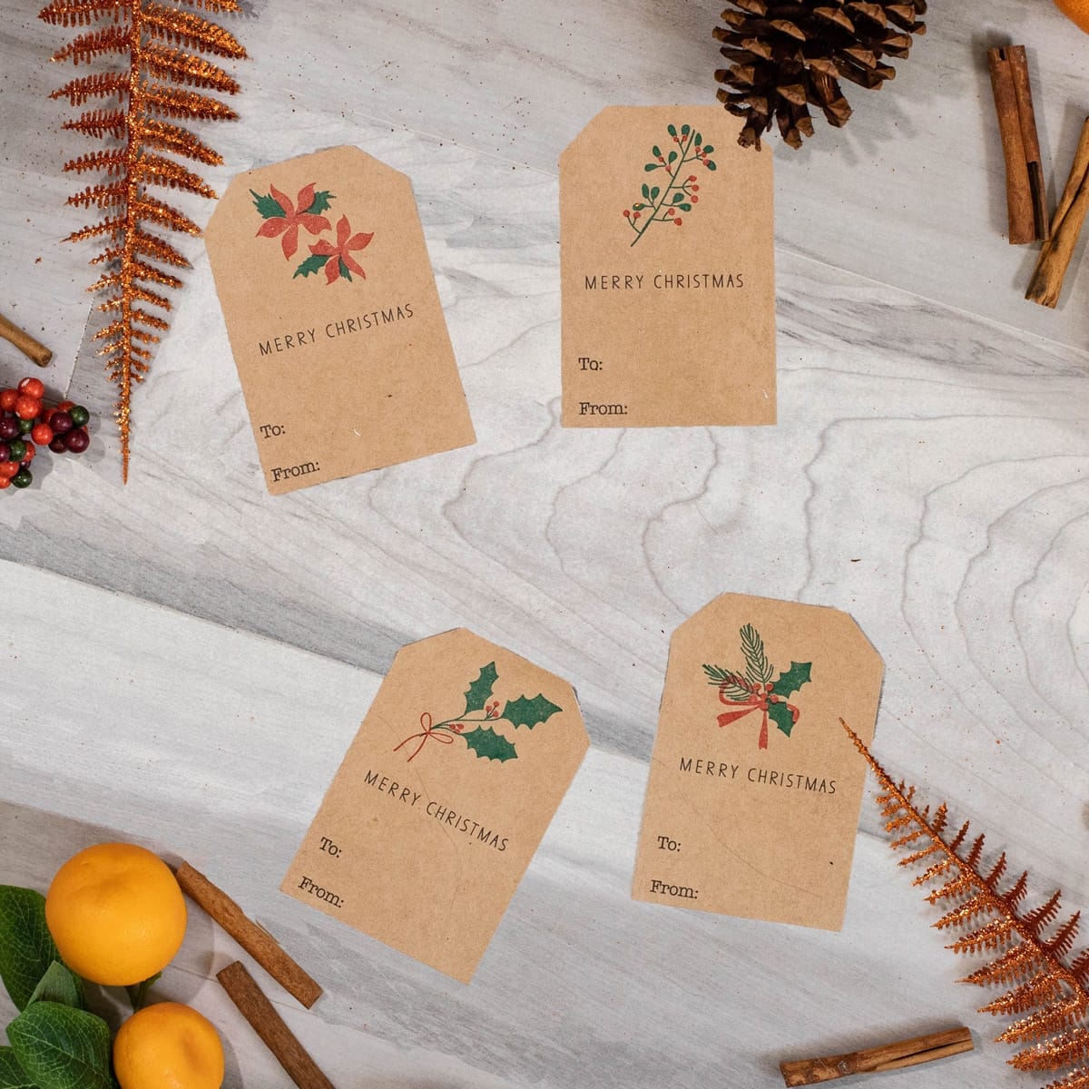 Kraft Boho Mistletoe Christmas Adhesive Gift Tags QTY 25