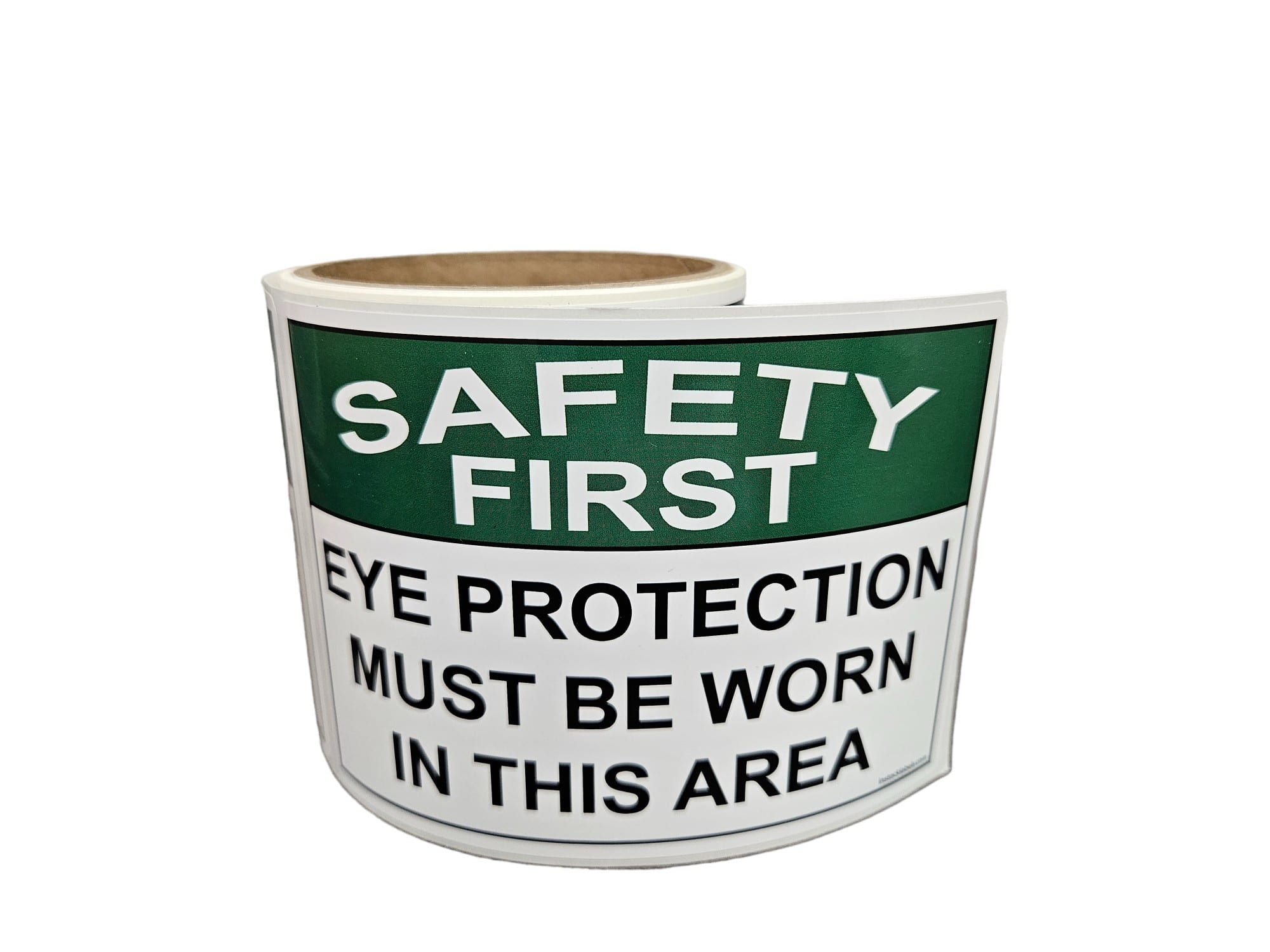 Eye Protection Must Be Worn Safety First Labels-Green and white stickers 3.5″ x 5″