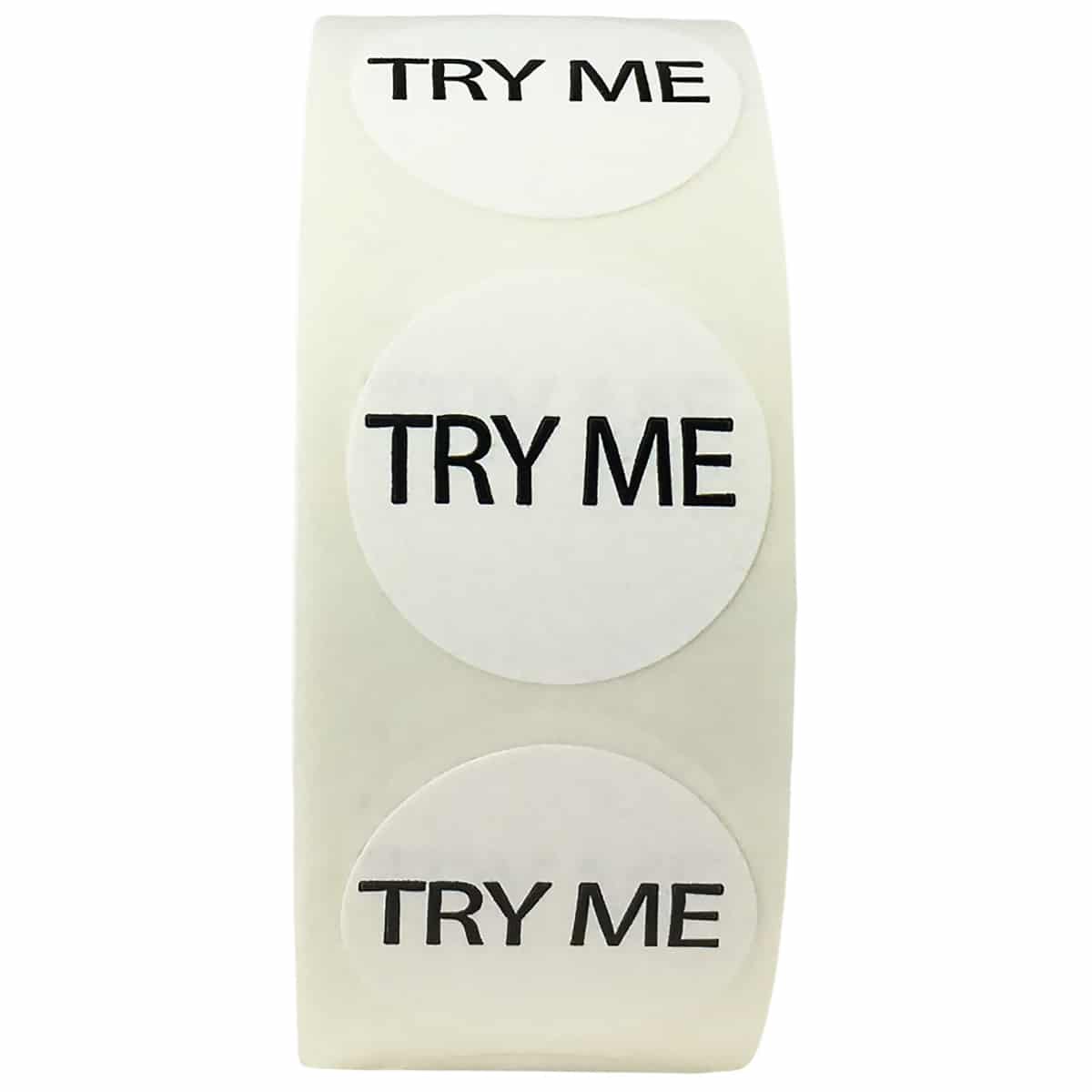 White Try Me Stickers 3/4" Round