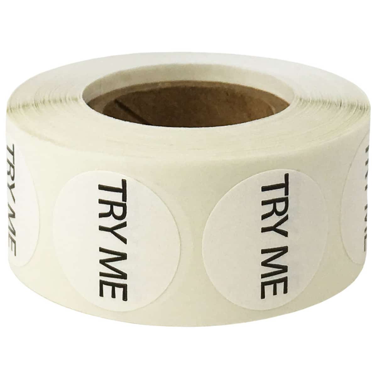 White Try Me Stickers 3/4" Round