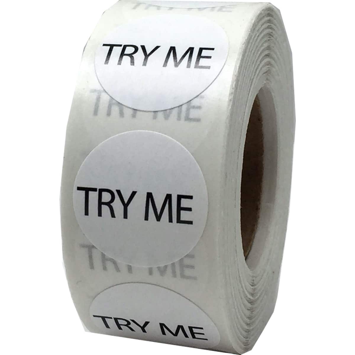 White Try Me Stickers 3/4" Round