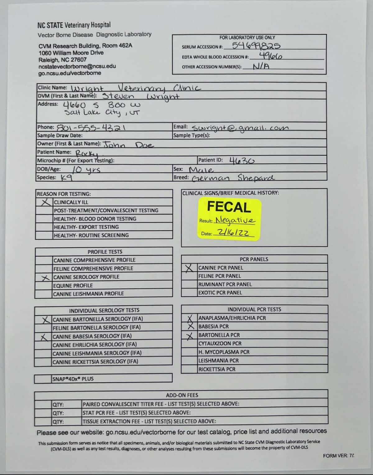 Fecal Result/Date Veterinarian Labels | 1" x 1.5"