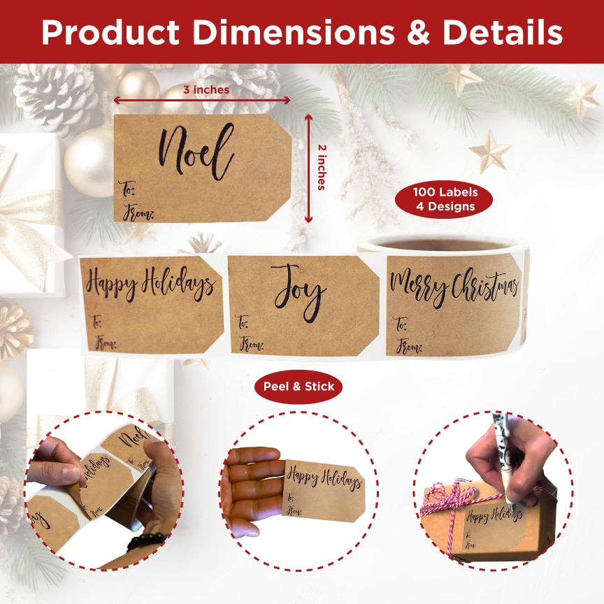 Natural Kraft Happy Holidays Gift Tags Noel Merry Christmas and Joy
