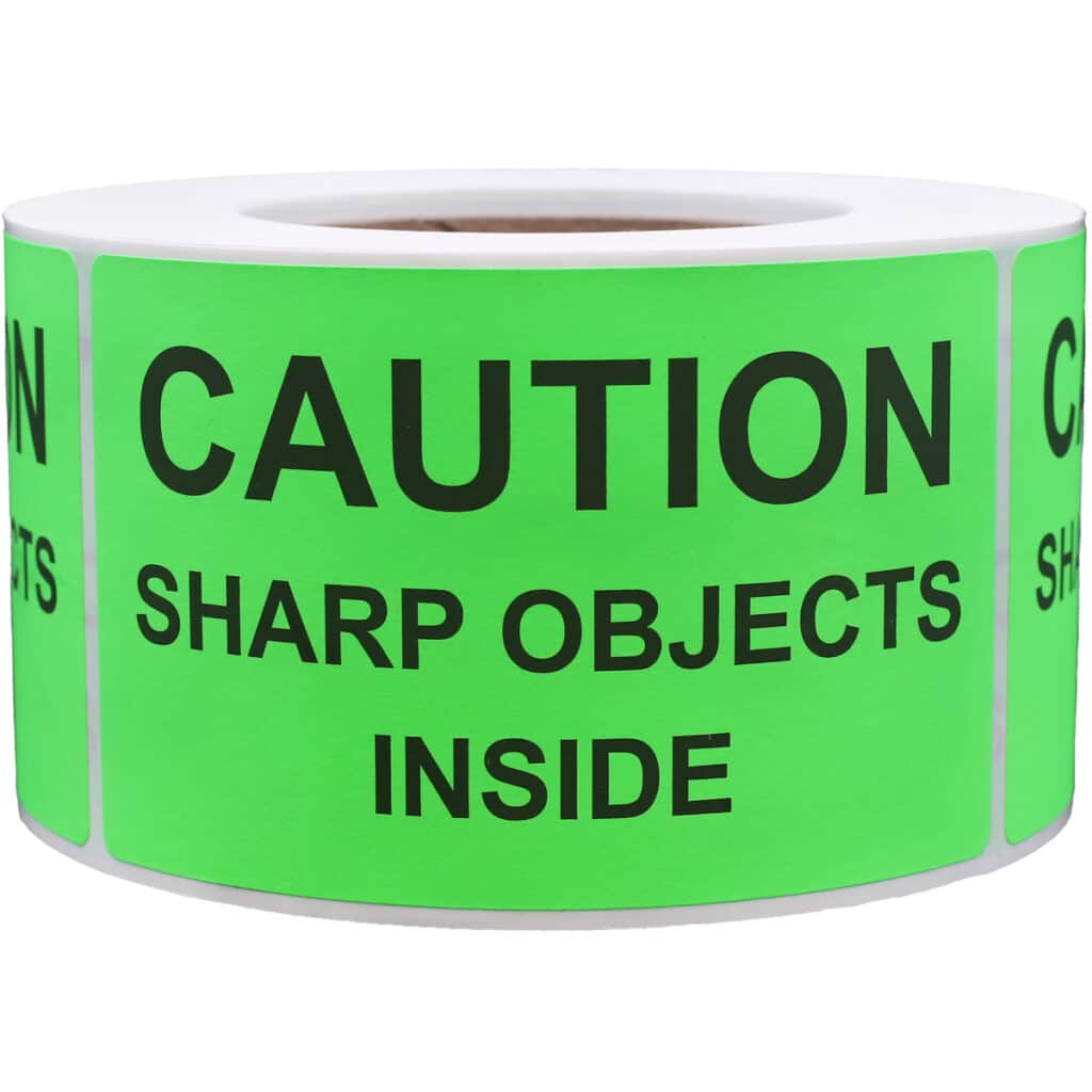 Warning Labels Caution Sharp Objects Inside | InStockLabels.com