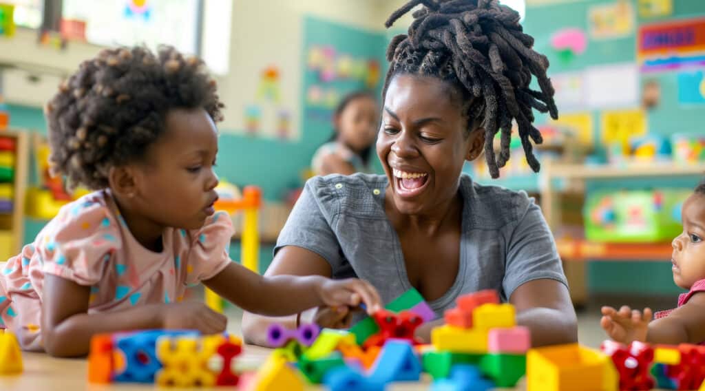 early learning playing with blocks