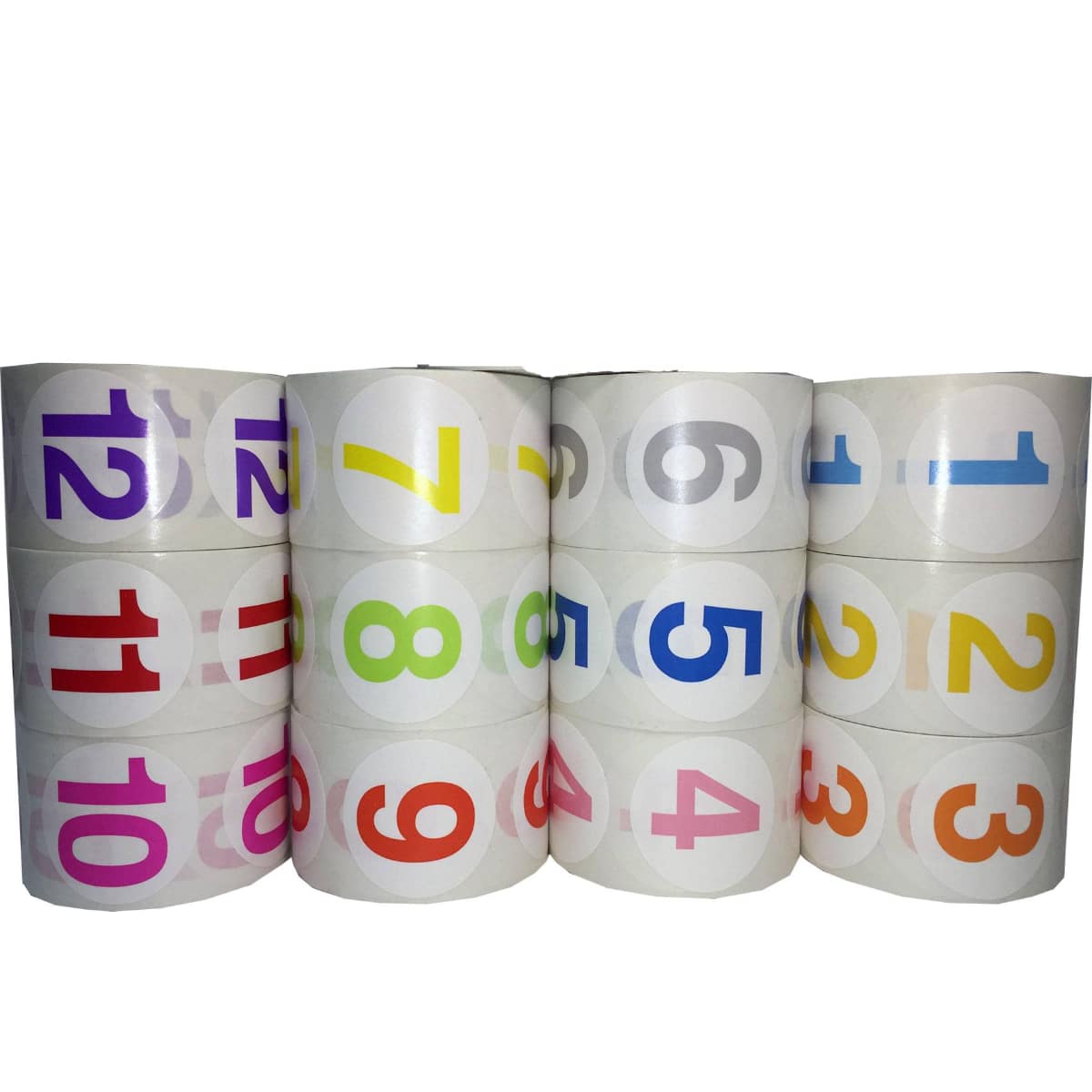 Color Coded Number Stickers 1-12 Bulk Pack 1.5" Round